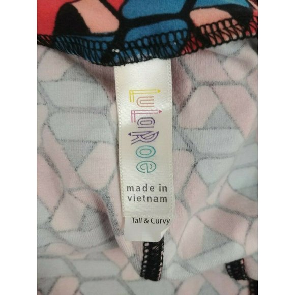 Lularoe Tall And Curvy Leggings Black With Blue & Pink Geometric Ribbons - Picture 5 of 6